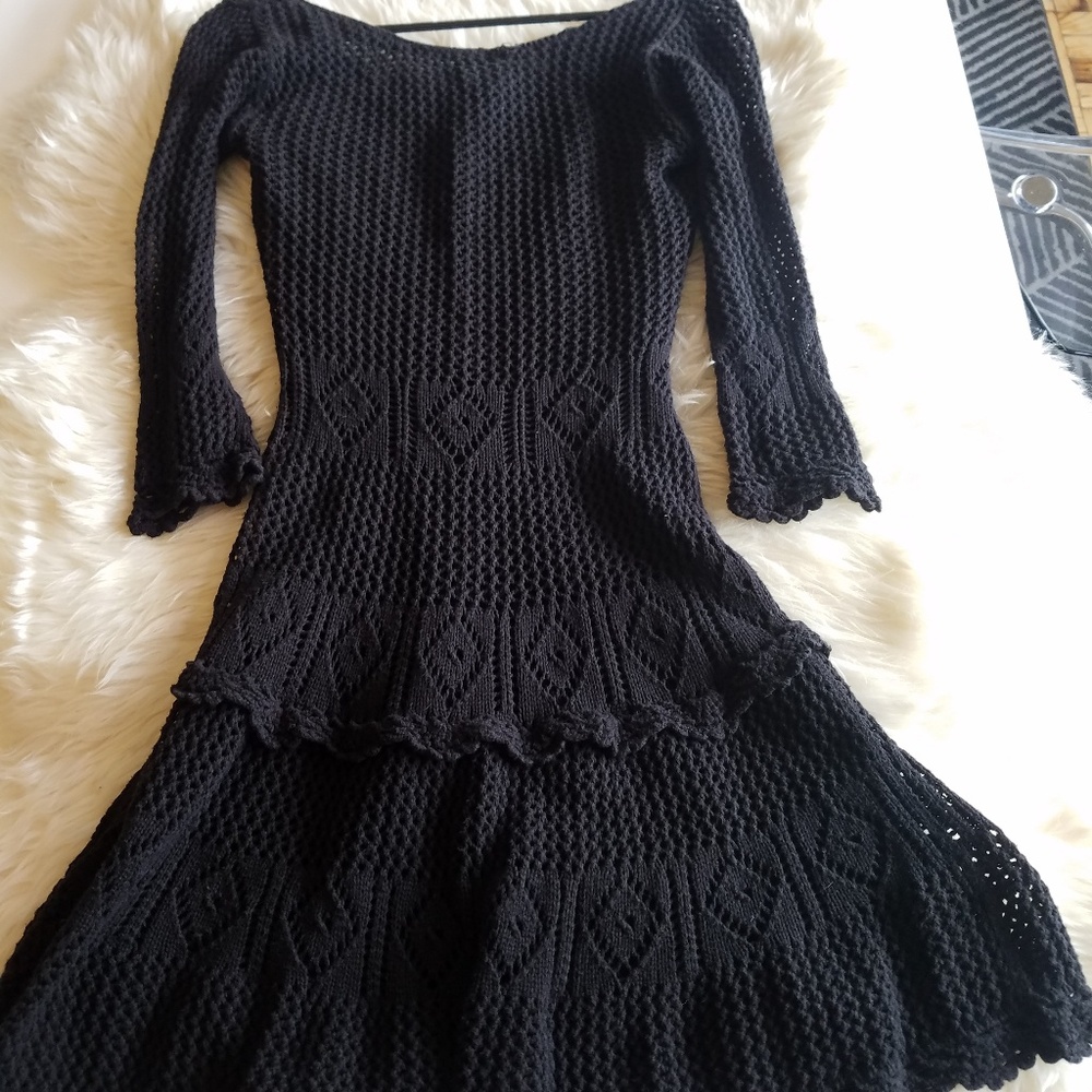 💫Black Crochet Gothic Lolita Long Sleeve Dress💫